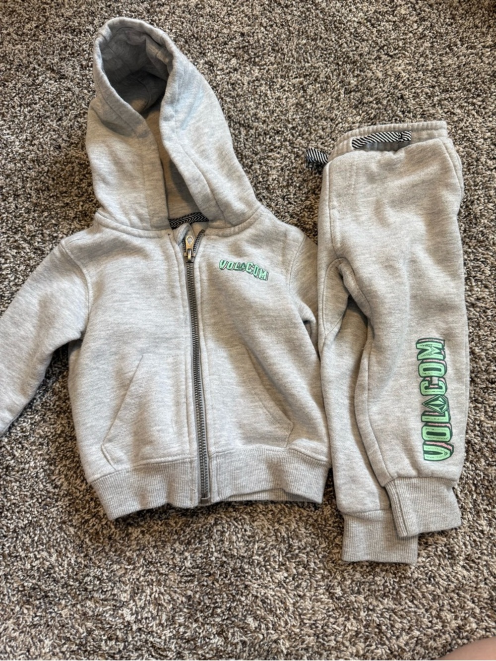 Volcom Kids Gray Sweatpant Set with Green Logo